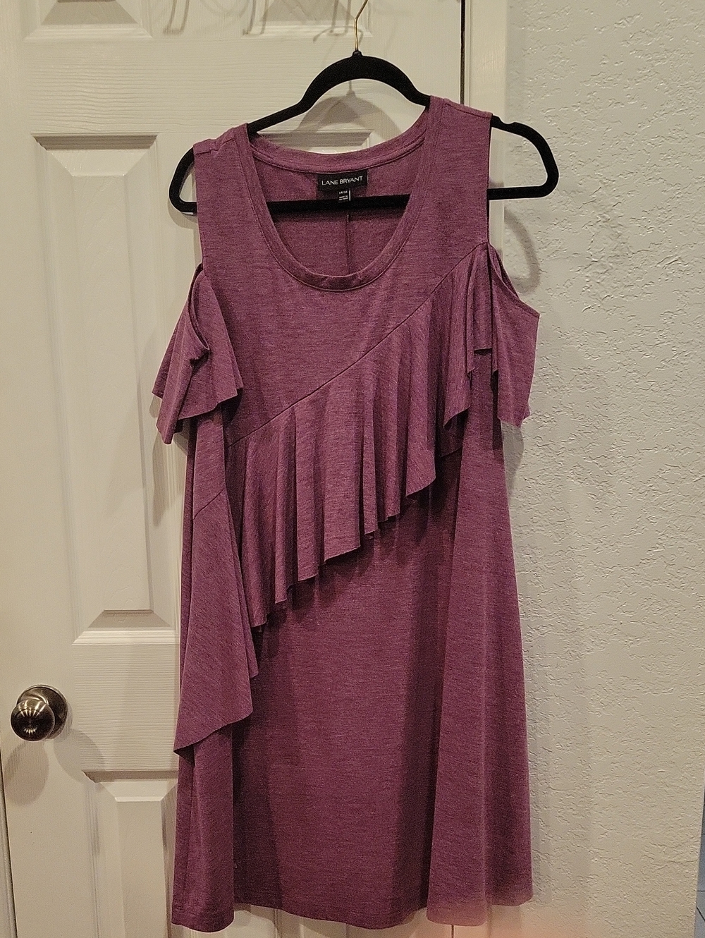 Lane Bryant Purple Cold-Shoulder Ruffle Dress